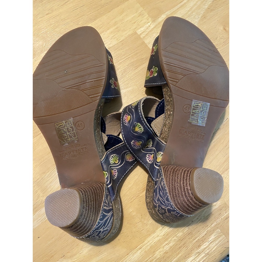 L'Artiste Spring Step HAVERB-NM Boho Floral Leather Block Heel Sandals Sz 10/41 - Picture 9 of 10